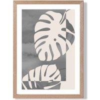 ARTZE Grey Monstera Mid Century Tropical Framed Print SIZE: A4 with Oak Frame in Mid Grey | Size: A3