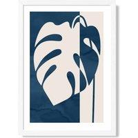 ARTZE Navy Blue Monstera Mid Century Tropical Framed Print SIZE: A4 with White Frame | Size: A3
