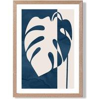 ARTZE Navy Blue Monstera Mid Century Tropical Framed Print SIZE: A2 with Oak Frame | Size: A3