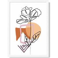 ARTZE Rose Floral Line Art with Boho Purple & Orange Shapes Framed Print SIZE: A4 with White Frame | Size: A3