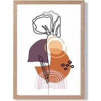 ARTZE Carnation Floral Line Art with Boho Purple & Orange Shapes Framed Print SIZE: A4 with Oak Frame | Size: A3