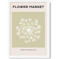 ARTZE Green & Beige Dandelion Flower Market Simplicity Framed Print SIZE: A2 with White Frame | Size: A3