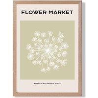 ARTZE Green & Beige Dandelion Flower Market Simplicity Framed Print SIZE: A4 with Oak Frame | Size: A3