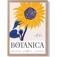 ARTZE Blue & Yellow Sunflower Flower Market Exhibition Framed Print SIZE: A2 with Oak Frame in Mid Blue | Size: A3