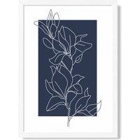 ARTZE Abstract Navy Blue & White Floral Line Art Framed Print SIZE: A3 with White Frame