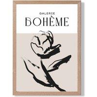 ARTZE Beige & Black Rose Boho Sketch Floral Framed Print SIZE: A2 with Oak Frame | Size: A3