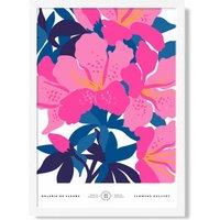ARTZE Abstract Pink & Blue Orchid Flower Market Gallery Framed Print SIZE: A2 with White Frame in Mid Blue | Size: A3