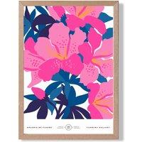ARTZE Abstract Pink & Blue Orchid Flower Market Gallery Framed Print SIZE: A3 with Oak Frame in Mid Blue