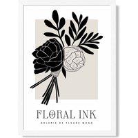 ARTZE Black & Beige Closed Peonies Floral Ink Sketch Framed Print SIZE: A4 with White Frame | Size: A3