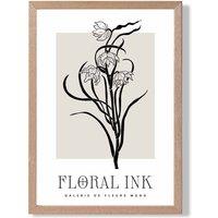 ARTZE Black & Beige Daffodils Floral Ink Sketch Framed Print SIZE: A4 with Oak Frame | Size: A3