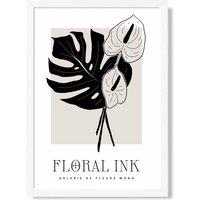 ARTZE Arum Lillies in Black & Beige Floral Ink Sketch Framed Print SIZE: A4 with White Frame
