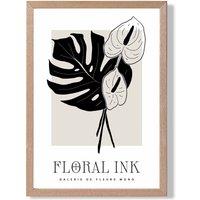 ARTZE Arum Lillies in Black & Beige Floral Ink Sketch Framed Print SIZE: A4 with Oak Frame | Size: A3