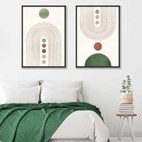 ARTZE Boho Arches in Sage Green & Cream Set of 2 Art Prints in Black Frames in Light Green | Size: A4