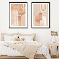 ARTZE Mid Century Arches in Terracotta Set of 2 Art Prints in Black Frames | Size: A3