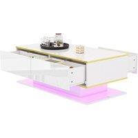 BTM High Gloss LED Coffee Table 100cm with 3 Drawers in White
