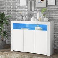 BTM High Gloss White Sideboard with LED, 3 Doors, Buffet Storage