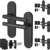 AFIT Black T-Bar Handle Latch Hinges Backplate Set 4 Pair | Size: 150mm x 150mm