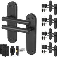 AFIT Black T-Bar Handle Latch Hinges Backplate Set 5 Pair | Size: 150mm x 150mm