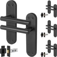 AFIT Black T-Bar Door Handle Latch Backplate Set 4 Pair | Size: 150mm x 150mm
