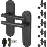AFIT Black T-Bar Door Handle Latch Backplate Set 6 Pair | Size: 150mm x 150mm