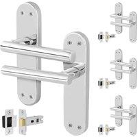 AFIT Chrome T-Bar Door Handle Latch Backplate Set 4 Pair in Silver | Size: 150mm x 150mm