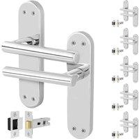 AFIT Chrome T-Bar Door Handle Latch Backplate Set 6 Pair in Silver | Size: 150mm x 150mm