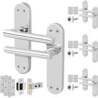 AFIT Chrome T-Bar Handle Latch Hinges Backplate Set 4 Pair in Silver | Size: 150mm x 150mm