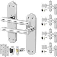 AFIT Chrome T-Bar Handle Latch Hinges Backplate Set 5 Pair in Silver | Size: 150mm x 150mm