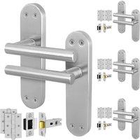 AFIT Satin T-Bar Handle Latch Hinges Backplate Set 4 Pair in Silver | Size: 150mm x 150mm