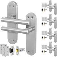 AFIT Satin T-Bar Handle Latch Hinges Backplate Set 5 Pair in Silver | Size: 150mm x 150mm
