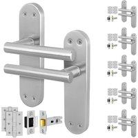 AFIT Satin T-Bar Handle Latch Hinges Backplate Set 6 Pair in Silver | Size: 150mm x 150mm