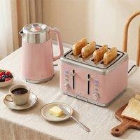 HOMCOM 1.7L 3000W Rapid Boil Kettle & 4 Slice Toaster Set Crumb Tray in Pink