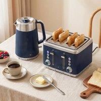 HOMCOM 1.7L 3000W Rapid Boil Kettle & 4 Slice Toaster Set Crumb Tray in Dark Blue