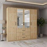 MN Furniture Spacious Hinged Wardrobe with Mirror Door & Drawers 200cm x 200cm in Natural | Size: 200 cm x 200 cm