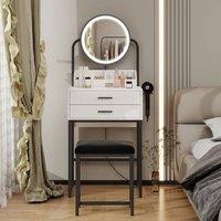 EONLION Round Black & White Modern Dressing Table Stool Set Wooden 2 Drawer