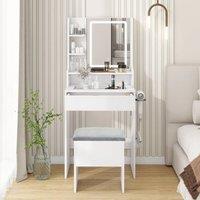 EONLION White Modern Vanity Dressing Table with Light Mirror Cushioned Storage