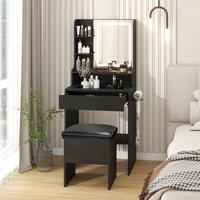 EONLION Black Modern Vanity Dressing Table with Light Mirror Cushioned Storage