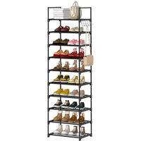 EONLION 10 Tier Metal Shoe Rack Tall Storage Shelf Unit Cabinet Footwear Stand in Black