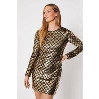 Oasis Women's Diamond Velvet Sequin Bodycon Mini Dress in Gold | Size: 12