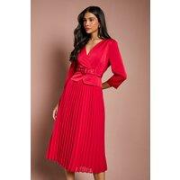 Coast Women's Satin Bodice Sleeve Pleat Skirt Belted Midi Wedding Guest Dress in Red | Size: 12