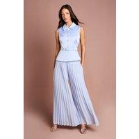 Coast Women's Collared Peplum Pleated Georgette Trouser Jumpsuit in Cornflower Blue | Size: 16