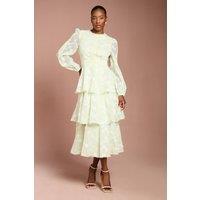 Coast Women's Lace Trim Embroidered Mesh Midi Dress in Sage | Size: 12