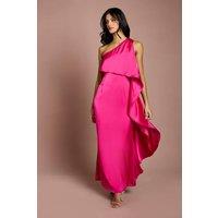 Coast Women's Petite Waterfall One Shoulder Satin Maxi Dress in Magenta | Size: 12