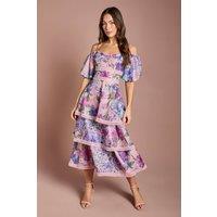 Coast Women's Cold Shoulder Printed Organza Lace Midi Dress in Pink | Size: 16