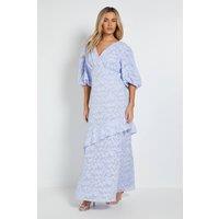 Dorothy Perkins Women's DP Luxe Wrap Front Puff Sleeve Ruffle Maxi Dress in Pale Blue | Size: 8