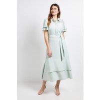 Wallis Women's Lace Insert Ruffle Sleeve Midi Dress in Mint | Size: 12