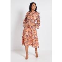 Wallis Women's Petite Paisley Burn Out Ruffle Midi Dress in Orange | Size: 12
