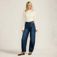 Lands' End Women's Soft Denim Relaxed Barrel Jeans, Mid Rise in Dark Blue | Size: 16