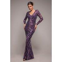 Goddiva Women's Geo Sequin Long Sleeve Maxi Dress in Purple | Size: 10