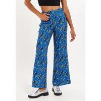 House of Holland Women's Rocket Print Diamante Embellish Trousers in Blue | Size: 10